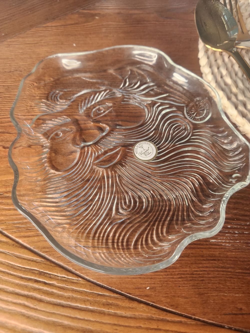 Vintage-Style Clear Glass Decorative Dish with Santa  Face Design